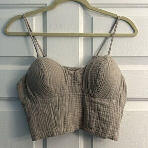 Sincerely Jules Gray Cloth Corset Crop Top Large